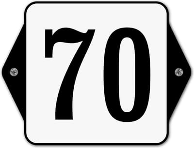 Huisnummerbord klassiek - huisnummer 70 - 16 x 12 cm - wit - schroeven  - nummerbord  - voordeur
