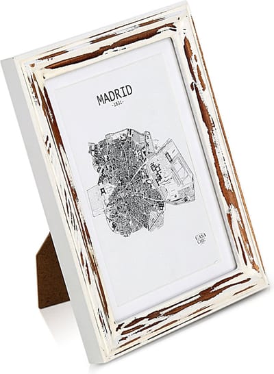 Antic by Casa Chic - Shabby chic fotolijst 17 x 12 cm - Glasfront - met passe-partout voor 10x15 foto's - 2 cm lijstbreedte - Echt hout - Bruin wit