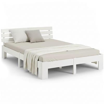 Homestyle4u Tweepersoonsbed - 140x200 cm - Massief hout - Wit
