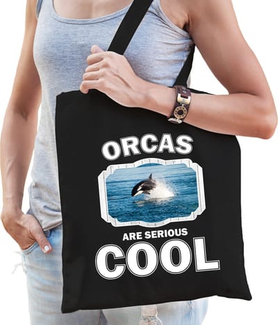 Dieren orka katoenen tasje volw + kind zwart - orcas are cool boodschappentas/ gymtas / sporttas - cadeau orka vissen fan