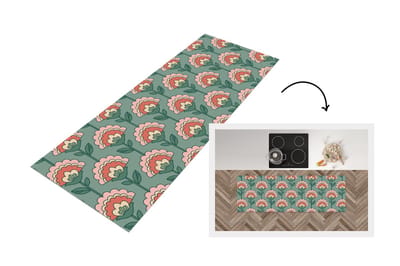 Keukenloper 150x50 cm - Keukenmat vinyl Bloemen - Retro - Patronen - Keukenmatten loper - Keuken vloerkleed tapijt