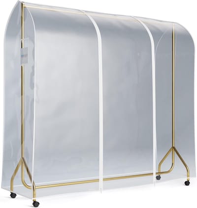 Candala Doorzichtige plastic afdekhoes 184 cm x 165 cm x 60 cm hoes voor kledingstandaard ritssluiting