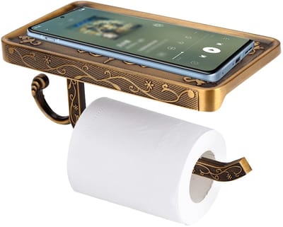 Dailygoods- Toiletrolhouder Antieke Vintage - Toiletrolhouder Met Plankje - Badkamer Accessoires - Roestvrij Staal - Toiletrolhouder Zonder Boren - Praktisch Ontwerp - Badkameraccessoire