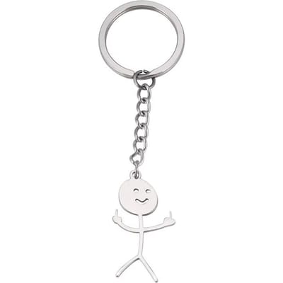 Grappige Doodle Roestvrijstalen Sleutelhanger Middelvinger Stickman Hanger Sleutelhanger Hip Hop Auto Tas Sleutelhanger Sieraden Koppels Cadeau gray