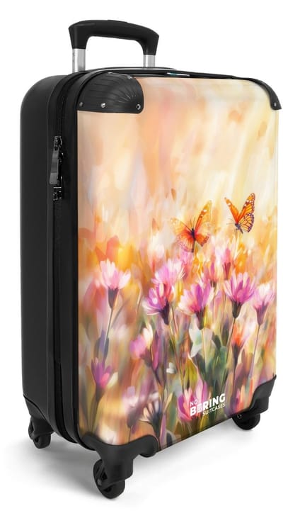 NoBoringSuitcases.com® - Handbagage koffer lichtgewicht - Reiskoffer trolley - Bloemen met vlinders - Vakantie rolkoffer met wieltjes - Carryon suitcase - Flightcase - Cabin koffertje - Past binnen 55x40x20 en 55x35x25