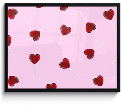 Poster in lijst - Fotolijst 70x50 cm - Posters - Roze - Hart - Lolly - Snoep - Posterlijst zwart - Decoratie - Wanddecoratie woonkamer - Muurdecoratie slaapkamer