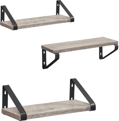 Wandplank - Houten Plank Wandmontage - Hoekrek Display Decor - Hoekplank - Organizer voor Slaapkamer Keuken Badkamer - Grijs