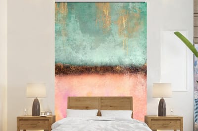 Behang - Fotobehang Goud - Verf - Abstract - Groen - Roze - Breedte 180 cm x hoogte 280 cm