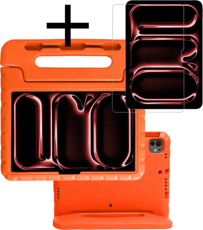 Hoes - Geschikt voor Apple iPad Pro (2024/2025) - 11 inch - Met Screenprotector - Kinderhoes Shockproof Bumper - Kidsproof Case - Tablet Hoesje - Kinder Cover - Oranje