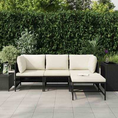 vidaXL - 4-delige - Loungeset - met - kussens - poly - rattan - zwart