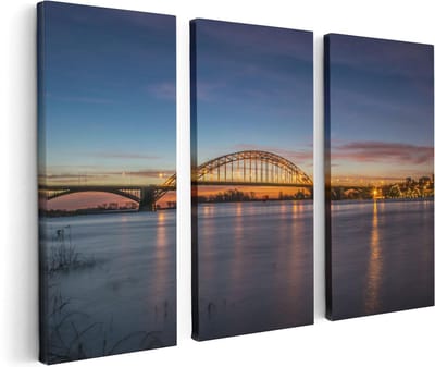 Artaza Canvas Schilderij Drieluik Waalbrug in Nijmegen  - 120x80 - Foto Op Canvas - Canvas Print