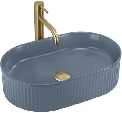 Rea - Opzetwastafel Vanda Blueberry Matt Sanitair Keramiek, Blauw, Ovaal - 49 x 31 x 13 cm