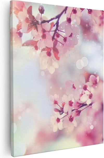 Artaza Canvas Schilderij Bloesem - 40x50 cm - Wanddecoratie Roze Bloemen - Muurdecoratie Lente - Kamer Accessoires Botanisch