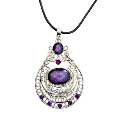 Ketting- Paars -Tibetaans look- verstelbare ketting- Charme Bijoux