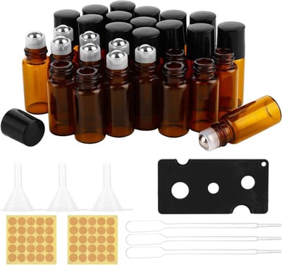 60 Stuks Roll-On Flesjes, 2 ml Bruine Glazen Roller Set voor Essentiële Olie, Inclusief Labels, Trechter, Pipetten en Openers, Ideaal voor DIY en Aromatherapie