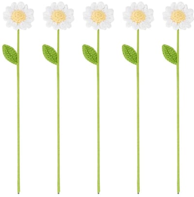 Allecto - Handgemaakte gehaakte madeliefjes - Decoratief boeket - Wit - Bloem ornamenten - Perfect voor huisdecoratie - 5 stuks
