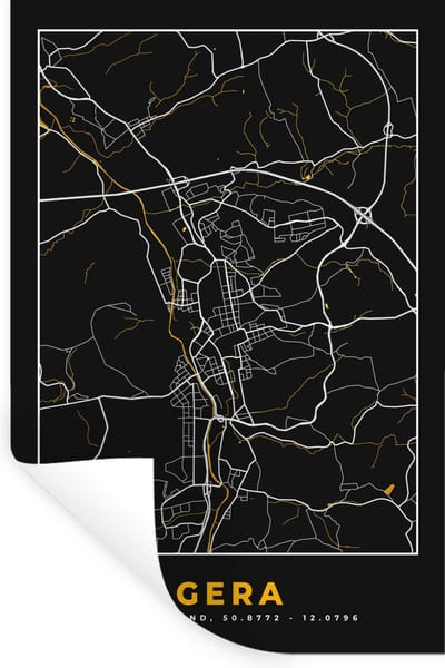 Muurstickers - Sticker Folie - Gera - Goud - Stadskaart - Plattegrond - Kaart - Duitsland - 20x30 cm - Plakfolie - Muurstickers Kinderkamer - Zelfklevend Behang - Zelfklevend behangpapier - Stickerfolie