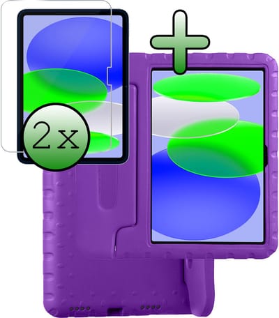 Hoesje Geschikt voor Apple iPad A16/A18 (2025/2026) - 11 inch (11e & 12e generatie) - Met 2x Screenprotector - Kinderhoes Shockproof Bumper - Kidsproof Case - Tablet Hoes - Kinder Hoes Cover - Paars