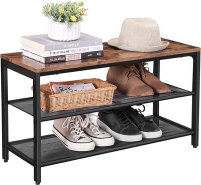 Bobbel Home - Schoenenkast - Schoenenrek bruin- Schoenenkast van metaal en hout - 80 x 30 x 44,5 cm