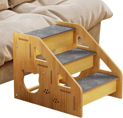 Huisdierladder - Katten trappetje - Hulp bij klimmen - 3 Antislip treden - 39.5 cm - Houtkleur