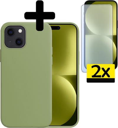 Hoesje - Met 2x Screenprotector - Geschikt voor Apple iPhone 15 - Sterk & Shockproof - Back Cover - Siliconen Case - Telefoon Hoes - Telefoonhoesjes - Groen