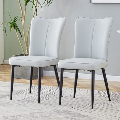MODFU - Eetkamerstoelen Set Van 2 - Ergonomische Rugleuning - Modern Industrieel - Metaal En Imitatieleer - Zwart Lichtgrijs