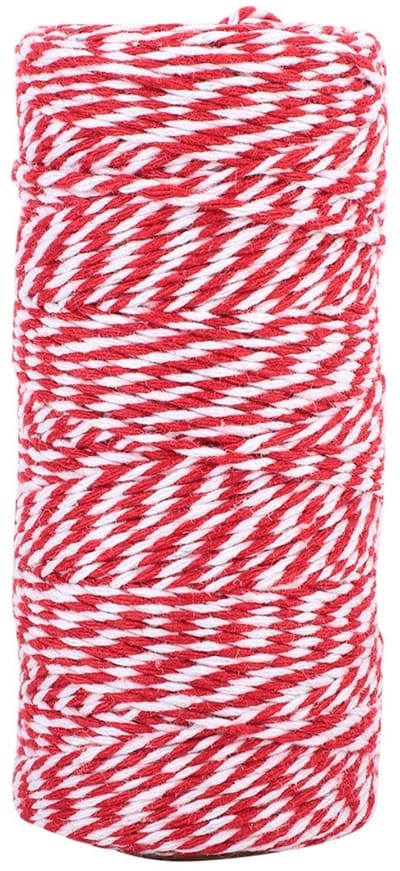 TOVBMUP Handgemaakt tweekleurig katoenen touw - Cadeautouw - Geschikt voor cadeauverpakkingen, kerstcadeaus, verpakkingen - Rood en wit - 2 mm dik - 100 m lang