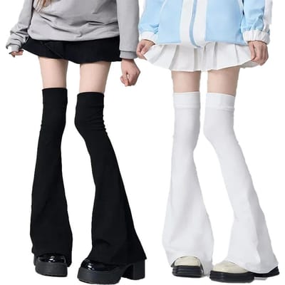 Style Japonais Épicé Femboy Mi-cuisse Manches en Forme de Corne Y2K Bas de Jambe Élasticité Affinant Chaussettes de Genou Accessoires Sexy One Size gray