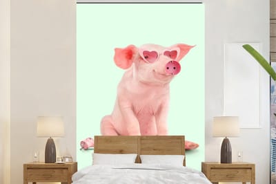 Behang - Muurdecoratie - Varken - Roze - Bril - Stopcontact - Dieren - 200x300 cm - Fotobehang - Vinylbehang