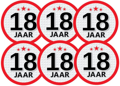 18 jaar leeftijd sticker - 6x - rond - Dia 15 cm - 18 jaar verjaardag - jubileum - leeftijd versiering