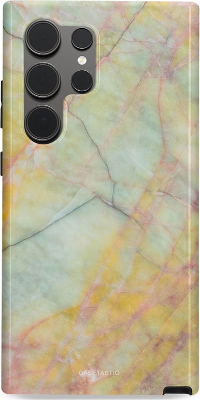 Casetastic hoesje geschikt voor Samsung Galaxy S24 Ultra - Dubbellaagse bescherming - Zomer Marmer - Fashion Case - Mintgroen Geel
