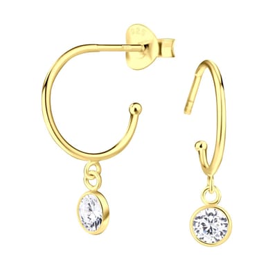 Joy|S - Zilveren oorringen met bedel - stud - zirkonia 4.5 mm - gold plated
