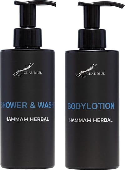 Douchepakket Hammam Herbal - Shower & Wash + Bodylotion - 300 ml per fles - bodycare - luxe fles - set van 2 stuks - Cadeau