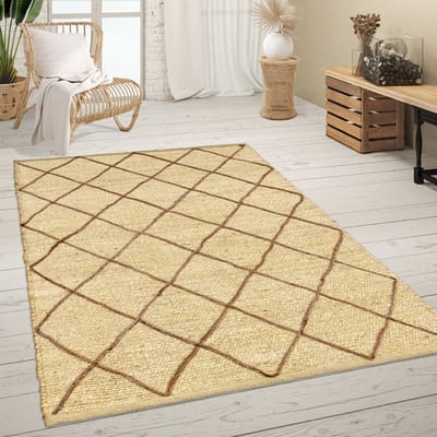 Paco Home Vloerkleed Woonkamer Jute Natuurvezel Handgemaakt Modern Scandi 3D-patroon 60x100 cm