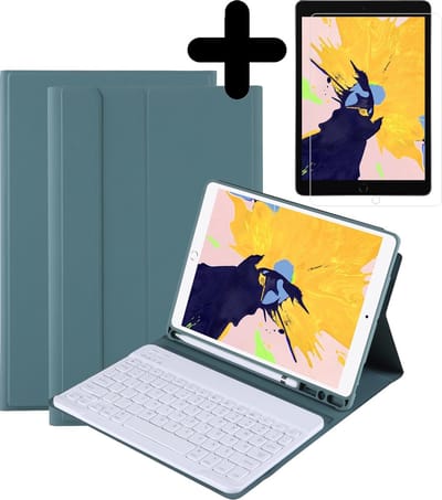 Hoes - Geschikt voor Apple iPad 8 (2020) - 10.2 inch - 8e Generatie - Met Screenprotector - Toetsenbord Case - Keyboard Book Cover - Hoesje - Donkergroen