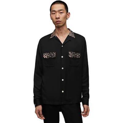 AllSaints Reserve Ss Shirt Jet Black Size: L | Casual Shirts Outlet | Heren | Zwart
