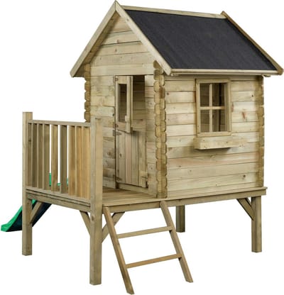 Houten speelhuisje met glijbaan en trap Camilla (SwingKing) | Kinderhuisje voor Buiten in de Tuin | Voor Kinderen vanaf 3 Jaar | FSC Hout - Glijbaan Appelgroen