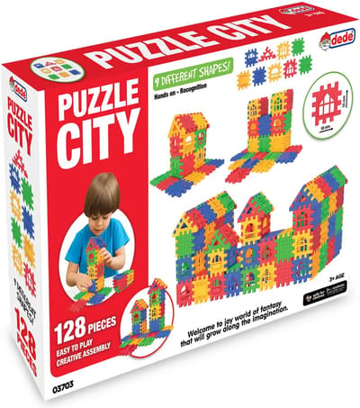 DEDE Bouwstenen Puzzel Stad - Educatief speelgoed voor 3+ jaar - 128 Stuks