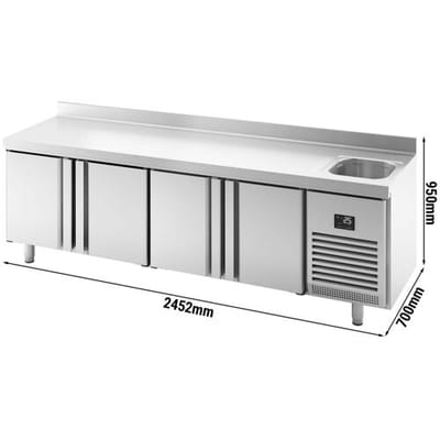 GGM Gastro Kühltisch Premium PLUS - 2452x700mm - mit 1 Becken, 4 Türen - Aufkantung Zilver