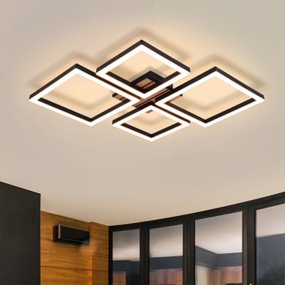 NETTLIFE LED Plafondlamp - 4 Vierkante Vormen - 21W - Warm Wit 3000K - Modern Zwart Plafondlicht - Geometrisch Ontwerp - Voor Woonkamer Slaapkamer Gang