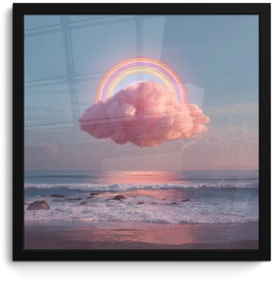 Poster in lijst - Fotolijst 40x40 cm - Posters - Wolk - Regenboog - Zee - Posterlijst zwart - Decoratie - Wanddecoratie woonkamer - Muurdecoratie slaapkamer