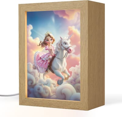 Nachtlampje 15x20 cm - Kinder lampje - Prinses - Eenhoorn - Meisje - Wolken - Tafellamp kinderkamer - Slaapkamer lamp - Bedlamp kinderen - Kinderlampje stopcontact - Wandlamp babykamer - Nachtlampjes