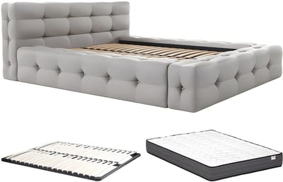 Vente-unique Bedframe stof lichtgrijs 140 x 190 cm