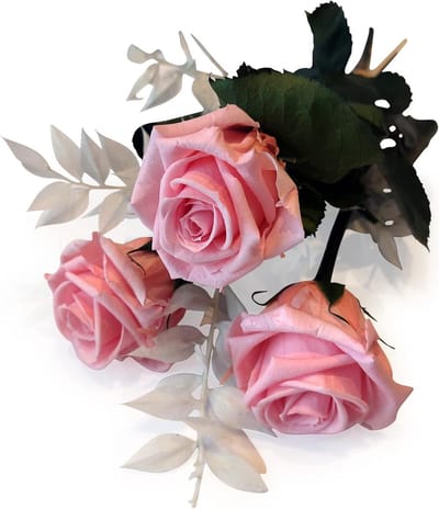 Handgebonden Boeket Eeuwige Rozen met Ruscus - 3 Roze Rozen, 3 Jaar Houdbaar, Hoogte 26cm
