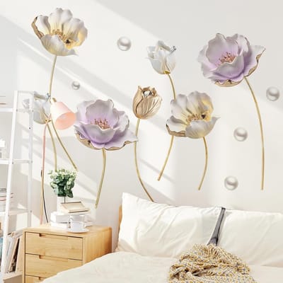 Dailygoods- Muursticker 3D Gouden Bloemen - Muurstickers Woonkamer - Muurstickers Slaapkamer - Muurstickers Kinderkamer - Muurstickers Keuken - Vriendelijk Vinyl - Wanddecoratie