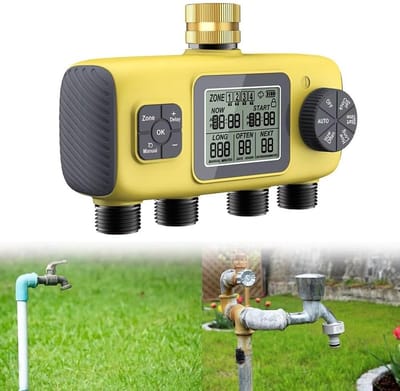 Tuin Beregening Timer - Water Controller - Automatisch Sproeien - Vier Zones - BSP 3/4 Inch - Geel