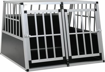 Honden Transportbox - Hondenkooi Auto - Veilig Reizen - Dubbele Deur - 94 x 88 x 69 cm - Zilver