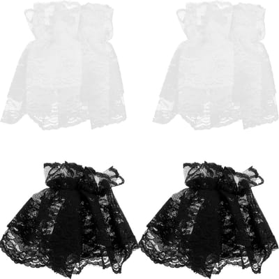 Vintage Sheer Floral Lace Pols Length Handschoenen voor Dames - Perfect voor Bruiloften, Theepartijen en Feestjes in Zwart en Wit