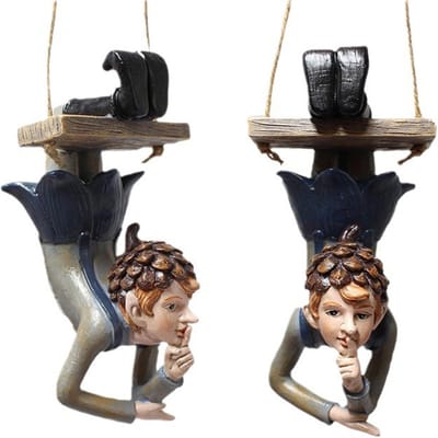 Statue de Fée Balançoire en Résine Ornement à Suspendre à l'Arbre Figurine Balançoire Décor pour Jardin Extérieur Cour black