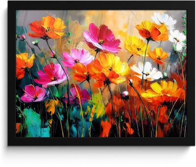 Poster in lijst - Fotolijst 40x30 cm - Posters - Felgekleurd - Bloemblaadjes - Abstract - Posterlijst zwart - Decoratie - Wanddecoratie woonkamer - Muurdecoratie slaapkamer